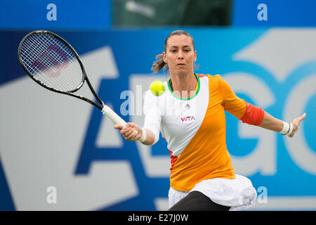 Eastbourne, UK. 16th June, 2014. Flavia Pennetta of Italy in action in her doubles match on Day One of the Aegon International at Devonshire Park, Eastbourne. Credit:  MeonStock/Alamy Live News Stock Photo