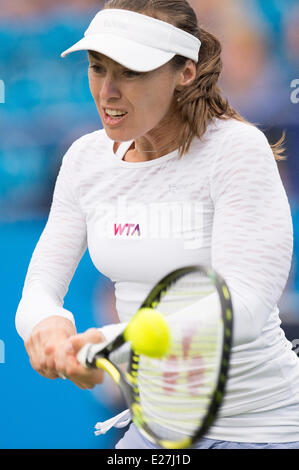 Eastbourne, UK. 16th June, 2014. Martina Hingis of Switzerland in action her doubles match on Day One of the Aegon International at Devonshire Park, Eastbourne. Credit:  MeonStock/Alamy Live News Stock Photo