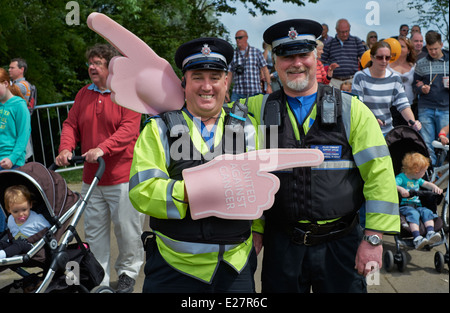 Police community support officers at Race for Life Cancer charity event, Bridgend Wales UK Stock Photo