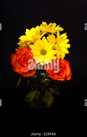Rose Floral arrangement isolated over a black background Stock Photo ...