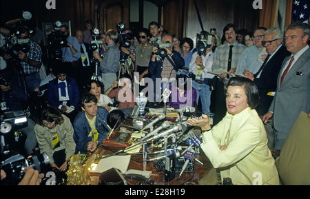 Mayor Dianne Feinstein holds press conference in her office in 1984, San Francisco, Stock Photo