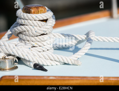 details of yachts' equipment, tacle and gear in marina of la trinite-sur-mer town