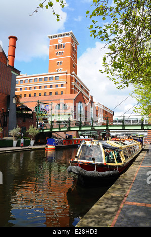 Narrowboats in Brindley Place, Birmingham, West Midlands, England, UK, Western Europe. Stock Photo