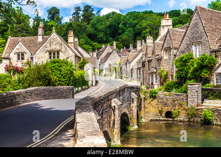 The picturesque Cotswold village of Castle Combe in Wiltshire. Stock Photo