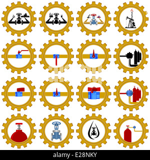 Set icons gas production and gas processing industries. Illustration on white background. Stock Photo