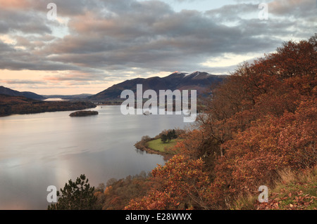 Looking down on Derwent Water from the scenic viewing area at grid, 268 188. Stock Photo
