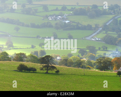 A view of the Welsh countryside from Moel Famau Stock Photo