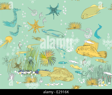 Marine seamless pattern with jellyfish and fish Stock Photo - Alamy