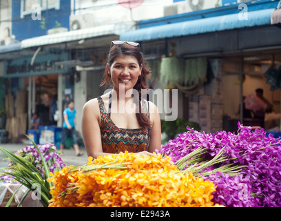 Bangkok Thailand 2014 - Flower seller Stock Photo
