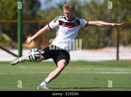 Santo Andre, Brazil. 17th June, 2014. Andre Schuerrle in action during a training session of the German national soccer team at the training center in Santo Andre, Brazil, 17 June 2014. The FIFA World Cup will take place in Brazil from 12 June to 13 July 2014. Photo: Marcus Brandt/dpa/Alamy Live News Stock Photo