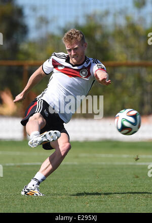 Santo Andre, Brazil. 17th June, 2014. Andre Schuerrle in action during a training session of the German national soccer team at the training center in Santo Andre, Brazil, 17 June 2014. The FIFA World Cup will take place in Brazil from 12 June to 13 July 2014. Photo: Marcus Brandt/dpa/Alamy Live News Stock Photo
