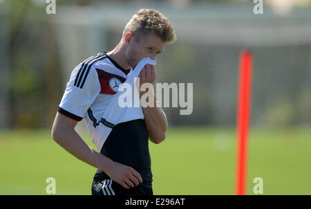Santo Andre, Brazil. 17th June, 2014. Andre Schuerrle during a training session of the German national soccer team at the training center in Santo Andre, Brazil, 17 June 2014. The FIFA World Cup 2014 will take place in Brazil from 12 June to 13 July 2014. Photo: Thomas Eisenhuth/dpa/Alamy Live News Stock Photo