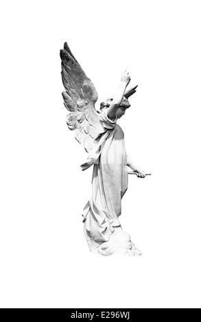 A cut-out of an Angel in monochrome against a white background. Stock Photo