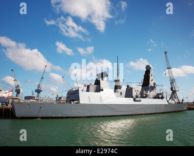 HMS Dauntless D33, a type 45 destroyer at Portsmouth Harbour. Stock Photo