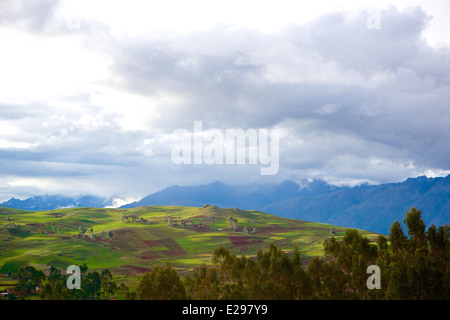 Beautiful light after a clearing storm over the Sacred Valley, Valle Sagrada, in Peru, near Cusco, South America Stock Photo