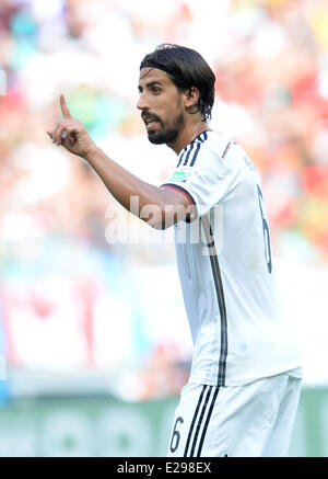Salvador, Brazil. 16th June, 2014. Germany's Sami Khedira gestures during the FIFA World Cup 2014 group G preliminary round match between Germany and Portugal at the Arena Fonte Nova in Salvador, Brazil, 16 June 2014. Photo: Thomas Eisenhuth/dpa/Alamy Live News Stock Photo