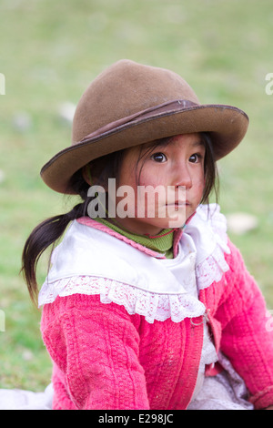 A portrait of a young Quechua girl in the Lares Valley in the Andes, Peru, South America Stock Photo