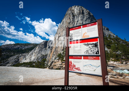Warning sign on top of Nevada Fall, Yosemite National Park, California USA Stock Photo