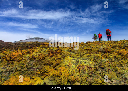 Hikers reaching summit of Mount Etna Stock Photo