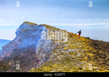 Hiking over  the top of mount Etna Stock Photo