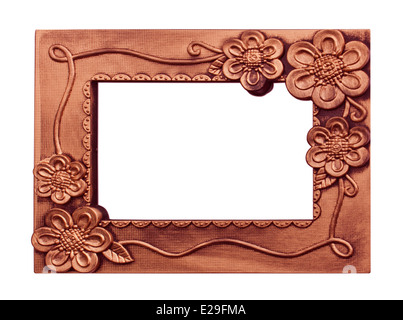 Wood picture frame multi-colored plaster on White Background Stock Photo