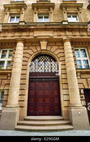 Deutscher Bundestag old wooden door on traditional building in Berlin, Germany Stock Photo