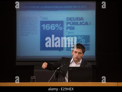 Buenos Aires, Argentina. 17th June, 2014. Argentinean Minister of Economy Axel Kicillof attends a press conference at the Palace of Finance in the city of Buenos Aires, capital of Argentina, on June 17, 2014. The conference was held to explain the position of Argentina against the verdict of the United States Supreme Court, which decided not to take the Argentinia's appeal as the judgment of Judge Thomas Griesa in the case against the country for the so-called 'vulture funds', according to local press. Credit:  Martin Zabala/Xinhua/Alamy Live News Stock Photo