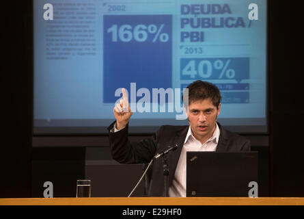 Buenos Aires, Argentina. 17th June, 2014. Argentinean Minister of Economy Axel Kicillof attends a press conference at the Palace of Finance in the city of Buenos Aires, capital of Argentina, on June 17, 2014. The conference was held to explain the position of Argentina against the verdict of the United States Supreme Court, which decided not to take the Argentinia's appeal as the judgment of Judge Thomas Griesa in the case against the country for the so-called 'vulture funds', according to local press. Credit:  Martin Zabala/Xinhua/Alamy Live News Stock Photo