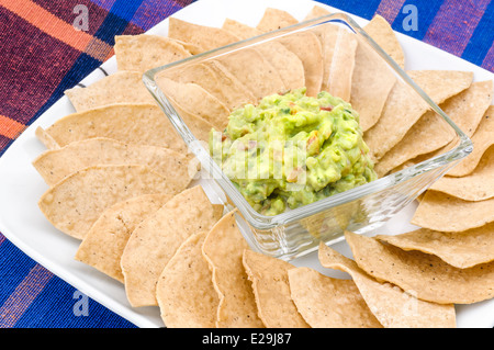 Guacamole with corn tortilla chips Stock Photo
