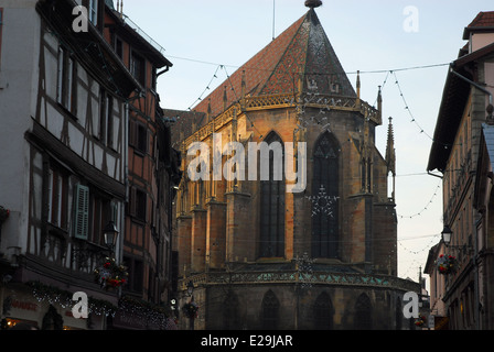 St Martin's Church, as seen from Rue de l'Église, Colmar, France Stock Photo