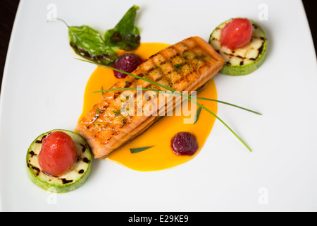Grilled salmon with lime Stock Photo