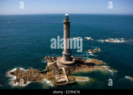France, Manche, Cotentin, Cap de la Hague, Raz Blanchard, Goury Lighthouse in granite, 52m height (aerial view) Stock Photo