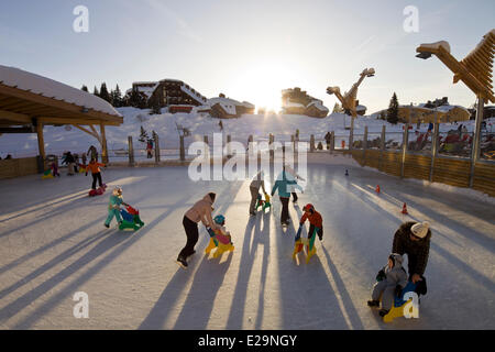 France, Haute Savoie, Avoriaz, the ice rink Stock Photo