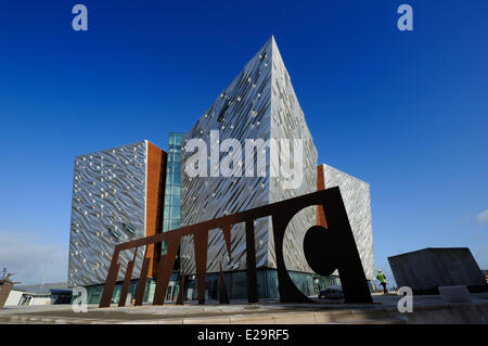 United Kingdom, Northern Ireland, Belfast, docks district of Queen's Island, the Titanic Belfast Experience center Stock Photo