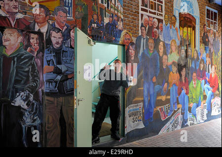 United Kingdom, Northern Ireland, Belfast, Cathedral Quarter, the Personalities mural between Commercial Court and Donegall Stock Photo