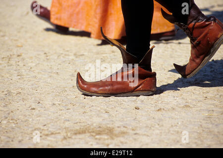 France, Ardennes, Sedan, medieval festival, musician's shoes at the parade Stock Photo