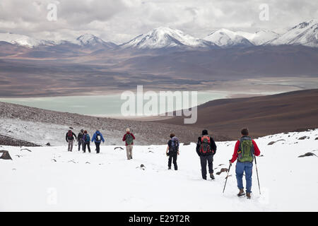 Bolivia, Potosi department, Eduardo Avaroa Andean Fauna National Reserve, climbers near the Laguna Verde in the descent of Stock Photo