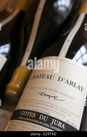 France, Jura, Arlay, castle of Arlay, detail of a bottle of wine Stock Photo
