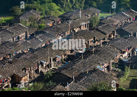 Nepal, Bagmati Zone, Rasuwa District, Trisuli Valley, Gatlang, Tamang heritage trail, general view on the village Stock Photo