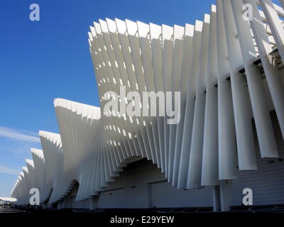 Exterior view of the train station 'Reggio Emilia AV Mediopadana' near Reggio Emilia (Italy), designed by spanish architect Santiago Calatrava, on June 01, 2014. Stock Photo