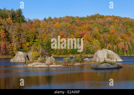 Canada, Quebec province, Eastern Townships or Estrie, Lake and colors of the Indian summer Stock Photo