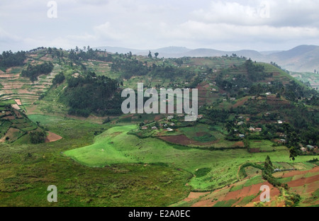 aerial view around the Virunga Mountains in Uganda (Africa) in rainy ambiance Stock Photo