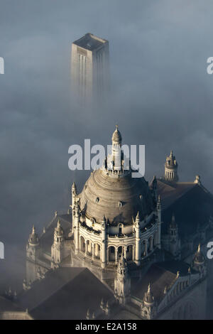 France, Calvados, Lisieux, basilica of St Therese de Lisieux, one of the largest churches built in the 20th century (aerial Stock Photo