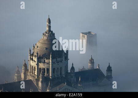 France, Calvados, Lisieux, basilica of St Therese de Lisieux, one of the largest churches built in the 20th century (aerial Stock Photo