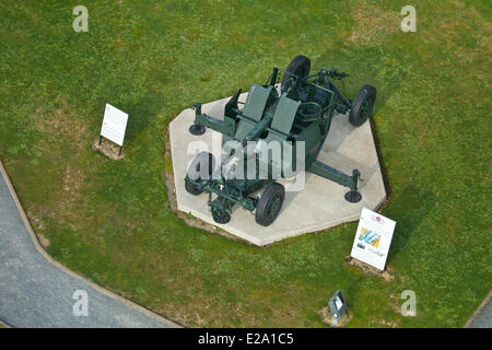 France, Calvados, Ranville, Museum Pegasus Bridge, Bofors 40mm anti aircraft gun (aerial view) Stock Photo