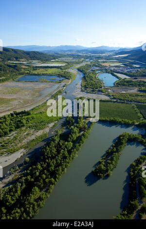 France, Alpes de Haute Provence and Hautes Alpes, to Saulce, Durance (aerial view) Stock Photo