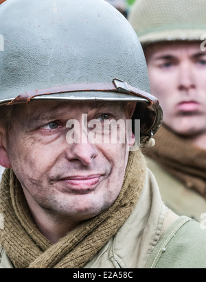 A re-enactment, or reenactment, group specialising in American GIs of World War 2 from D-Day, June 1944 to end of the war Stock Photo