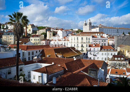 Portugal, Lisbon, view over the rooftops of the Alfama district from the terrace of Largo das Portas do Sol Stock Photo