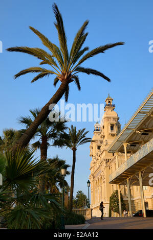 Principality of Monaco, Monaco, Monte Carlo, Societe des Bains de Mer de Monaco, the facade on the sea side of the casino and Stock Photo