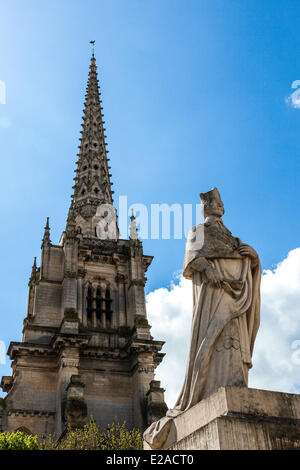 France, Vendee, Lucon, Richelieu statue before Notre Dame de l'Assomption cathedral Stock Photo